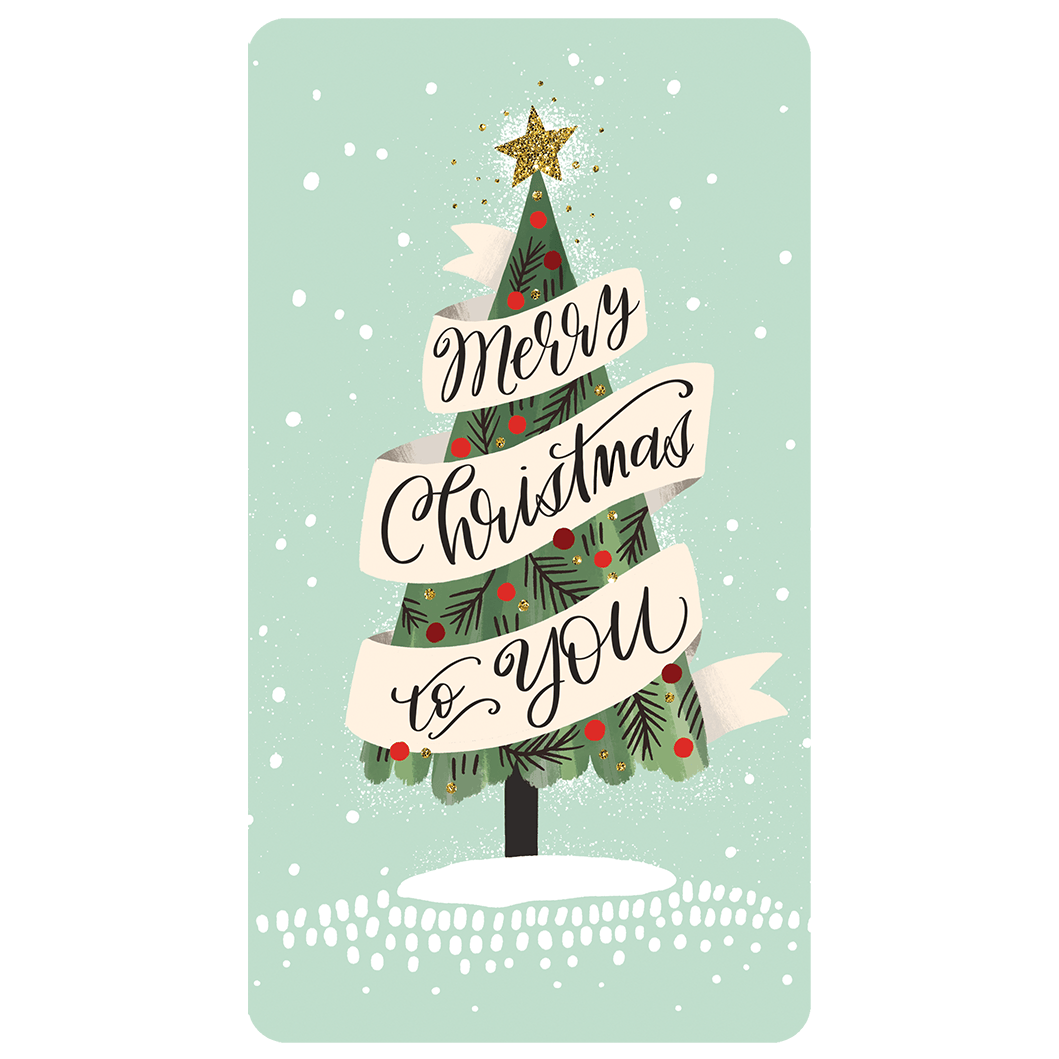 Pictura Merry Christmas To You Tree Christmas card with money holder featuring festive holiday design and colorful tree illustration.